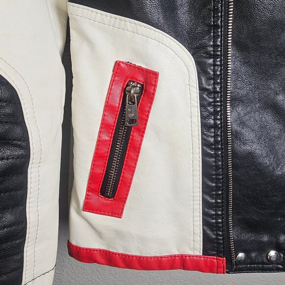 Botaobabe Kid Moto Jacket Color Block Quilted Sleeves Faux Leather Girls Jacket - Picture 3 of 10